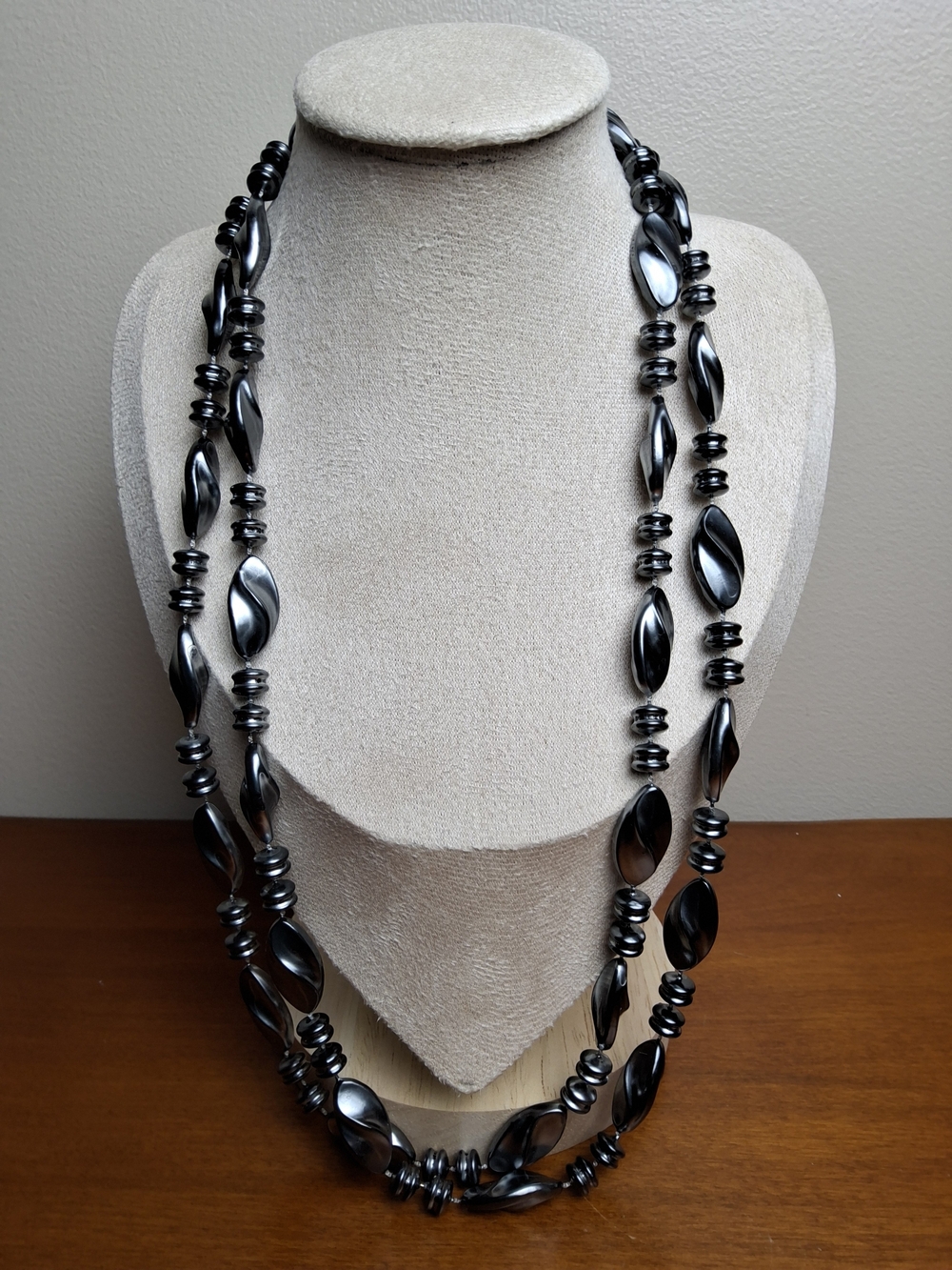 Black Hematite-Style Long Beaded Necklace - Women Jewelry